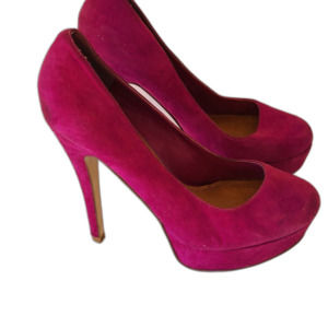 Aldo Platform High Heel Shoes Women's 8 Fuchsia Stiletto Faux Suede Round Toe